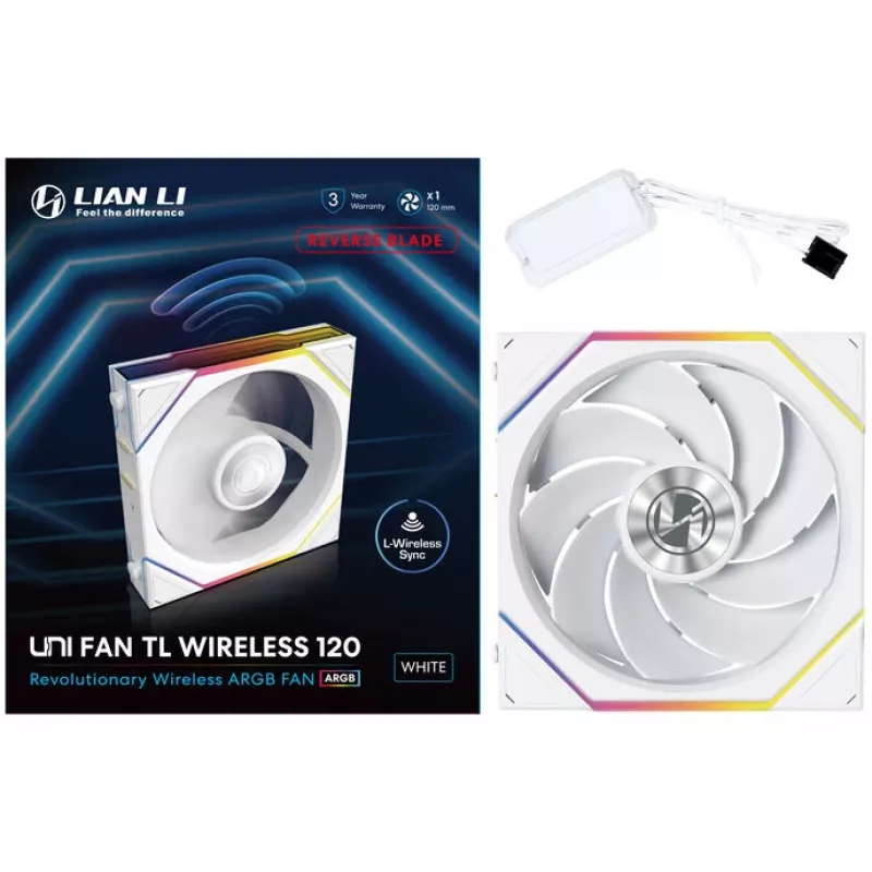 Lian Li UNI FAN TL Wireless 12RTL1W1W kompiuterio korpuso ventiliatorius, ARGB, PWM, Reverse Blade, 120 mm, baltas