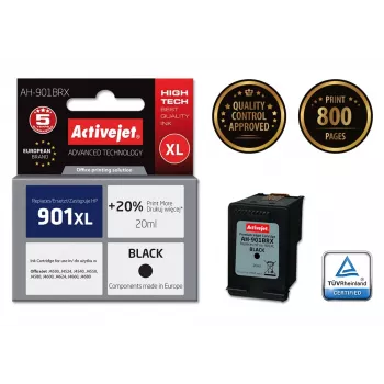 Activejet AH-901BRX rašalo kasetė (HP 901XL CC654AE pakaitalas; Premium; 20 ml; juoda)