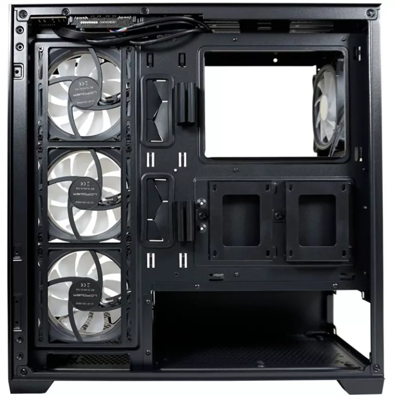 LC-Power korpusas MidiTower 715B juodas USB 3.2 / Audio be maitinimo šaltinio SEAMLESS_X (LC-715B-ON)