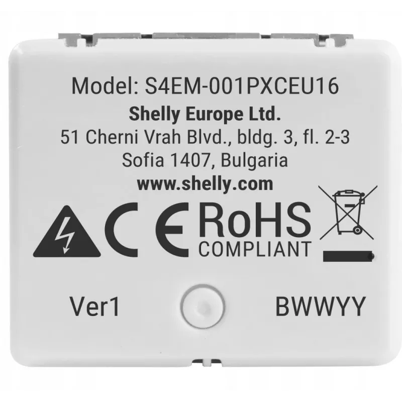 Šviesos relė Shelly Relay EM Mini Gen4 1 kanalo Wi‑Fi Matter Zigbee Bluetooth 8A, 110–240V, energijos matuoklis
