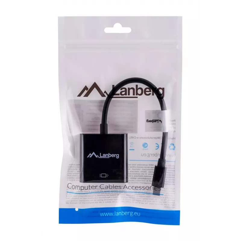 Adapteris VGA (D-Sub) į Mini DisplayPort Lanberg AD-0006-BK, 0,2 m, DisplayPort 1.2, 1920×1200@60Hz, moteriškas MiniDP, juodas