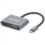 Manhattan USB-C dokų stotelė / šakotuvas, 4 prievadai: HDMI, USB-A, USB-C ir VGA, su Power Delivery (PD) 87W – reikalingas išorinis USB-C įkroviklis (neįtrauktas). Maitinama per USB (nereikia išorinio maitinimo šaltinio), kai PD nenaudojamas. Aliuminis