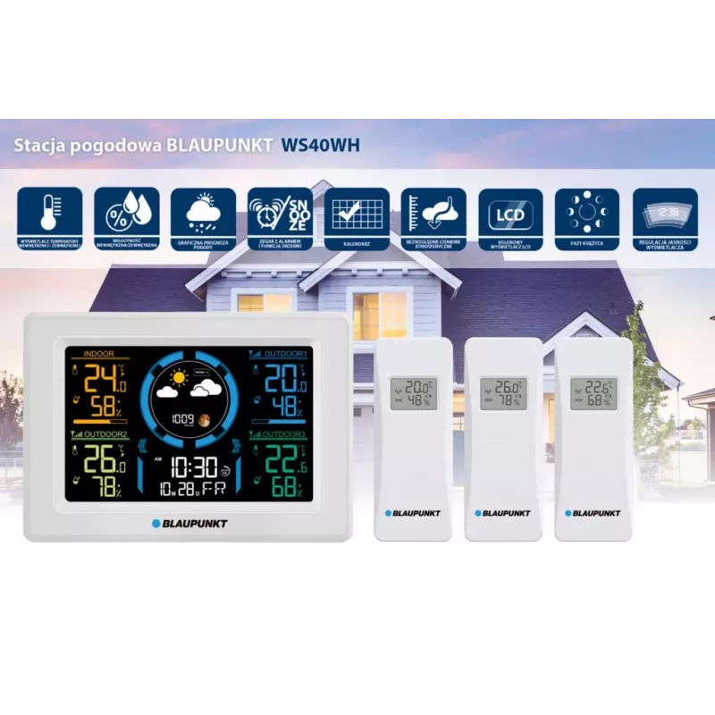 Oro stotelė BLAUPUNKT WS40WH belaidė vidaus/lauko temperatūros ir drėgmės stebėjimo sistema