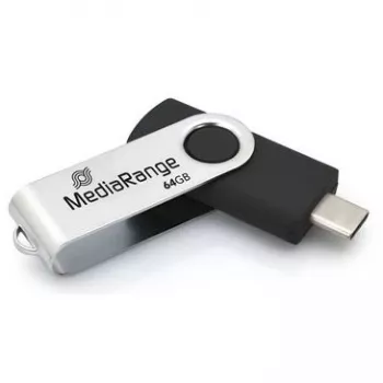 USB atmintukas MediaRange MR1953 64 GB USB Type-C 3.2 Gen 1 (3.1 Gen 1) su sukamuoju metaliniu korpusu, juodas/sidabrinis