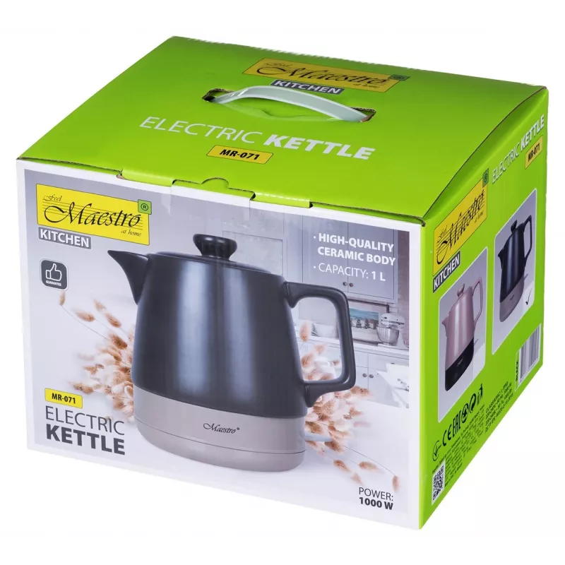 Elektrinis virdulys Maestro MR-071-BLACK 1 L Keraminis, 1200 W, paslėptas kaitinimo elementas, 360° pagrindas