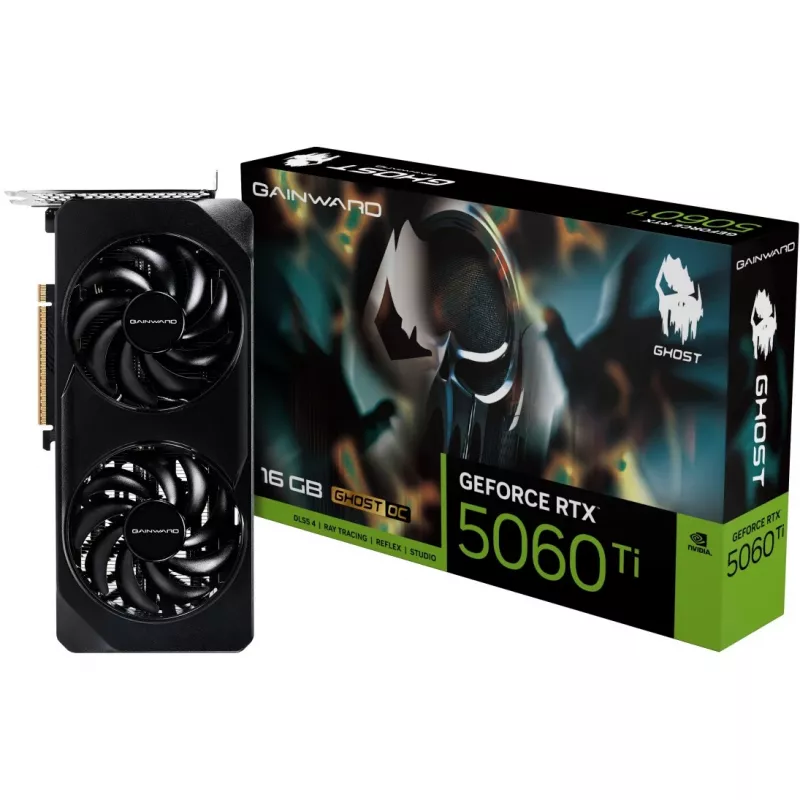 Vaizdo plokštė GAINWARD GeForce RTX 5060 Ti Ghost OC — NVIDIA GeForce RTX 5060 Ti, 16 GB GDDR7, 128 bitų, PCIe 5.0