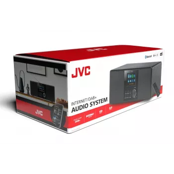 Internetinis radijas JVC RA-E981B – Wi‑Fi ir Bluetooth srautinis transliavimas, DAB+, FM, 2×5 W, 40 išankstinių nustatymų, USB, AUX, LCD ekranas