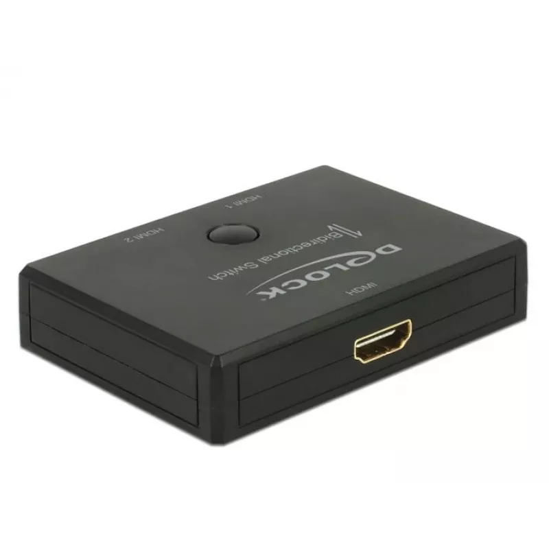 DeLock HDMI 2–1 jungiklis dvikryptis 4K 60 Hz – vaizdo/garso perjungiklis – 2 x HDMI – stalinis