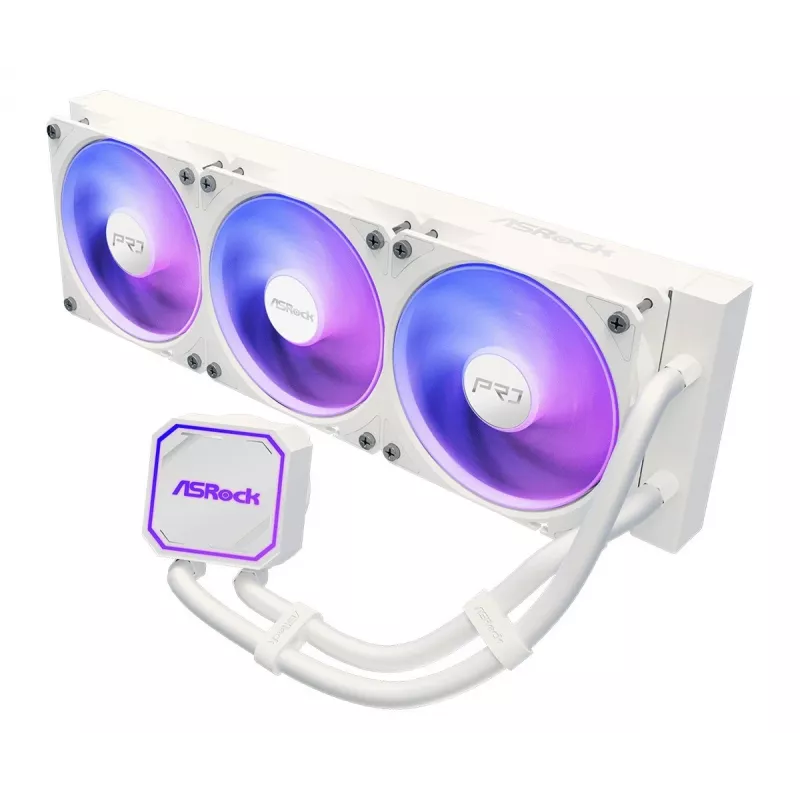 CPU aušintuvas ASROCK Pro 360 ARGB White – 360 mm skysčio aušintuvas su ARGB apšvietimu, baltas