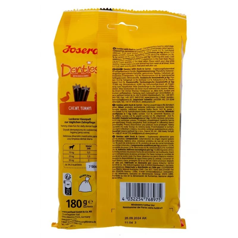 JOSERA Denties Duck with carrot šunų skanėstas su antis ir morkomis 180g
