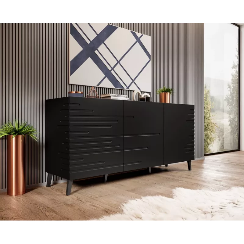 Komoda cama meble Nova 155x40x72 cm Juoda matinė, MDF rėmas 16 mm, durys 18 mm