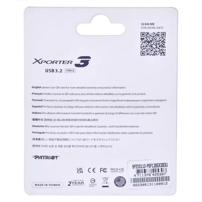 USB atmintukas PATRIOT Xporter 128 GB USB Type-A 3.2 Gen 1 (80 MB/s) juodas slankiklis