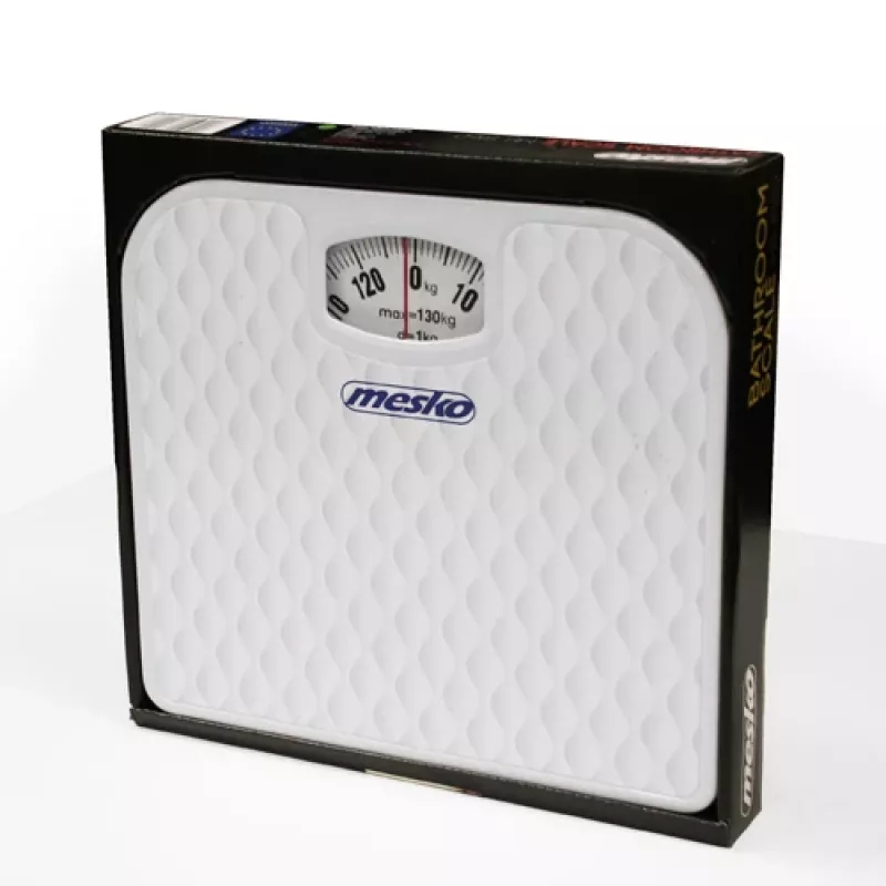 Svarstyklės Mesko MS 8160 mechaninės, maksimalus svoris 130 kg, tikslumas 1000 g, baltos spalvos