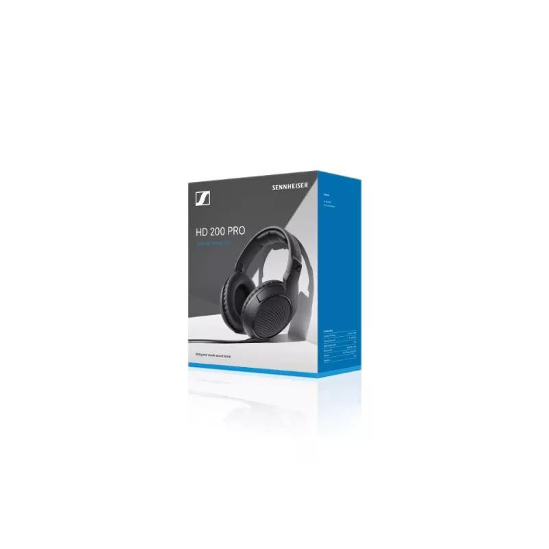 Sennheiser HD 200 PRO laidinės uždaros studijinės ausinės, 32 Ω, 20–20000 Hz, 2 m laidas, 3,5 mm, juodos
