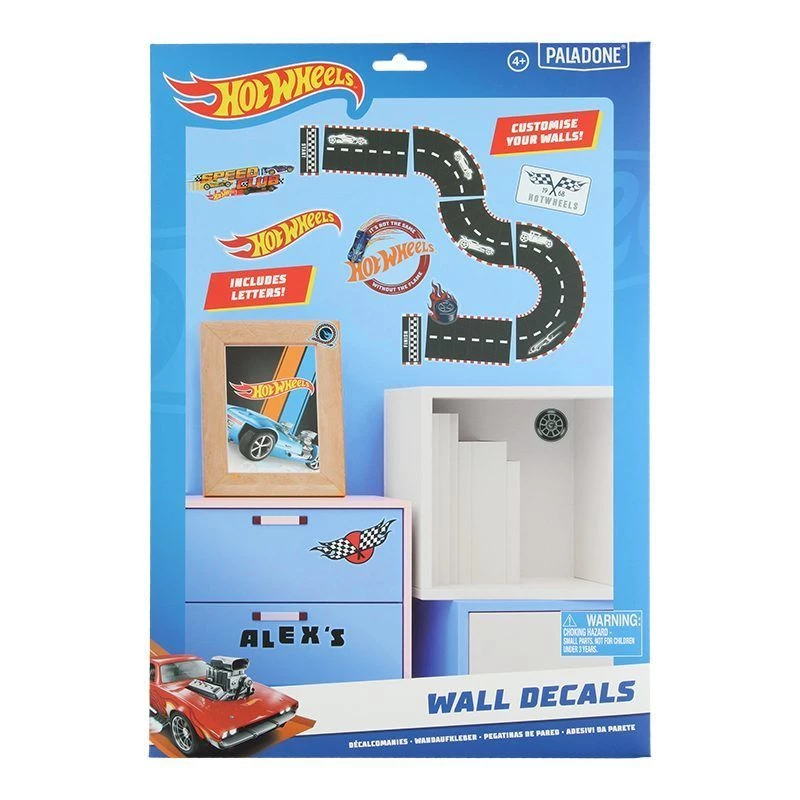 Sieniniai lipdukai Paladone Hot Wheels Personalisation PP13745HW – dekoratyviniai lipnūs lipdukai vaikų kambariui