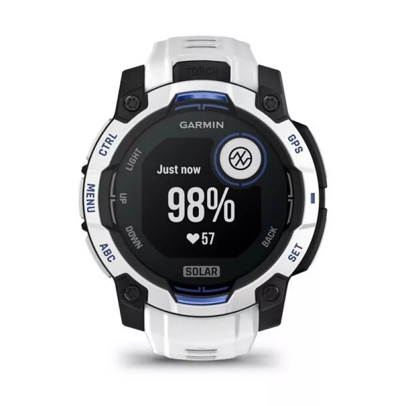 Išmanusis laikrodis GARMIN Instinct 2 45 mm, MIP 0,9 colio (176×176), GPS, Solar, Silikoninis dirželis Mėlyna/Balta