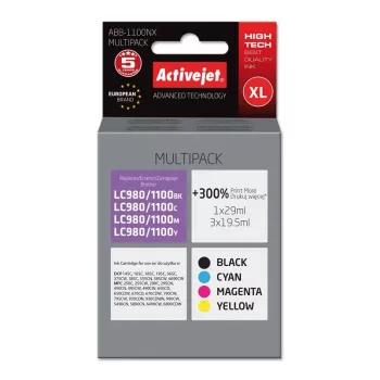 Activejet ABB-1100NX rašalo kasetė (pakeičia Brother LC1100/980; Supreme; 1 x 29 ml, 3 x 19,5 ml; juoda, rausvai mėlyna, žydra, geltona)