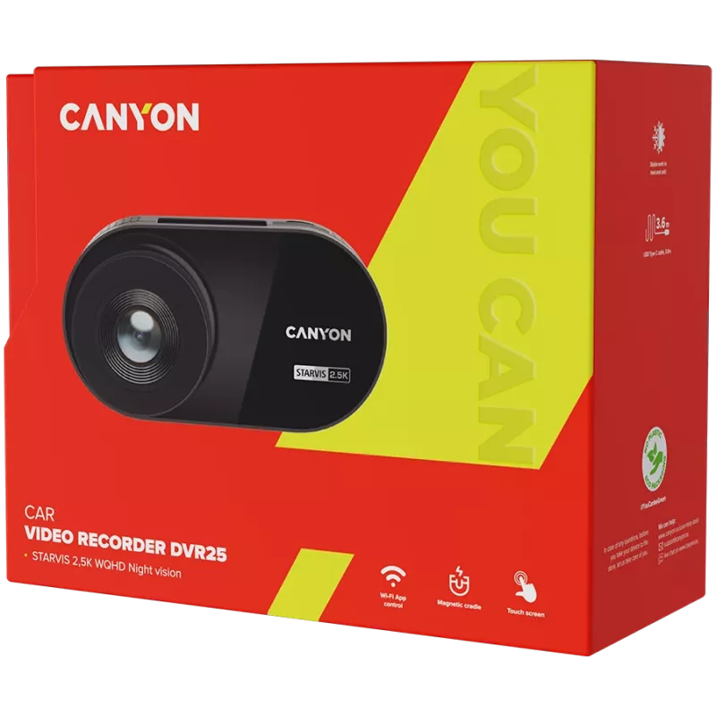 Canyon Dashcam DVR25 WQHD 2.5k WiFi App SD-Card juodas