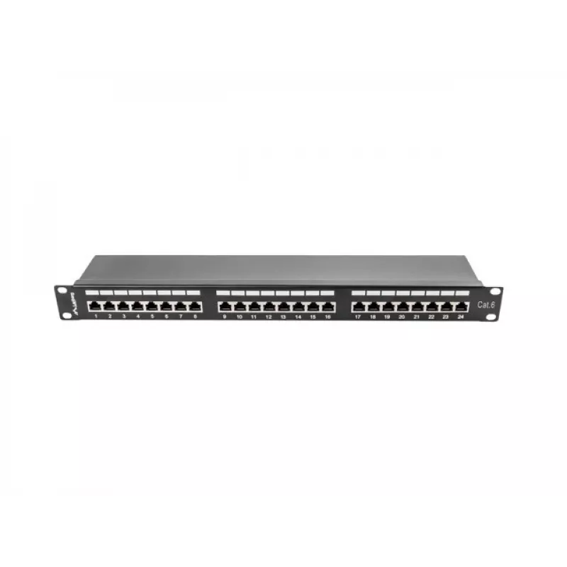 Patch panel 1U LANBERG PPS6-1024-B, 24 prievadai Cat6, metalinis, juodas, 442×114.5×44.5 mm