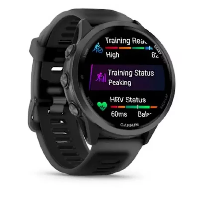 Išmanusis laikrodis GARMIN Forerunner 570 – 47 mm pilkai sidabrinis aliuminio korpusas, peršviečiamas juodas silikoninis dirželis