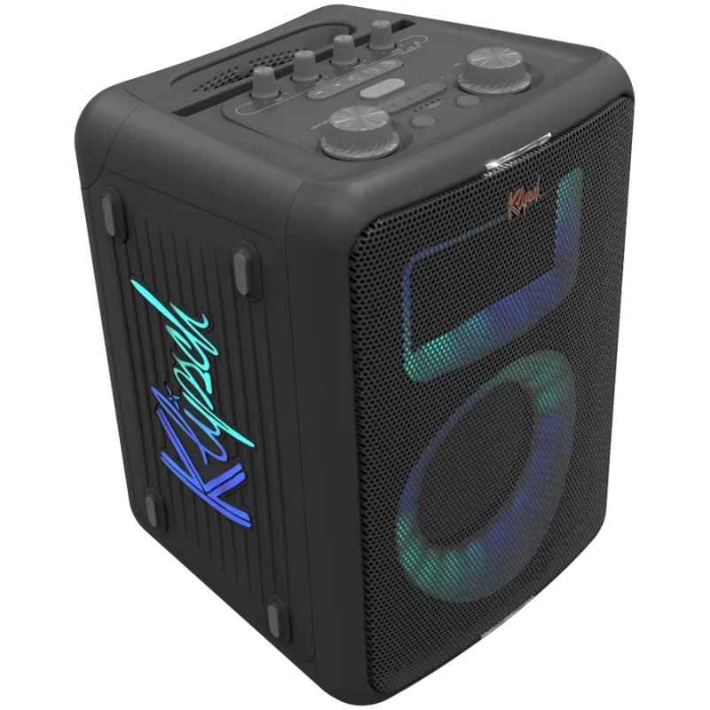 Nešiojama vakarėlių kolonėlė KLIPSCH Vegas, laidinis ir belaidis ryšys, 13,3 cm žemųjų dažnių garsiakalbis, 49–20000 Hz, 95 dB, baterija, juoda