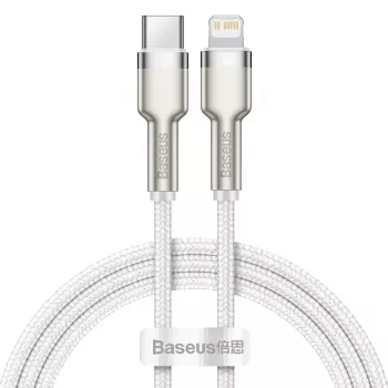 USB-C į Lightning laidas Baseus Cafule 1 m, 20 W, cinko korpusas, baltas