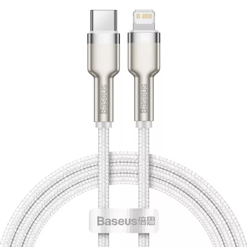 USB-C į Lightning laidas Baseus Cafule 1 m, 20 W, cinko korpusas, baltas