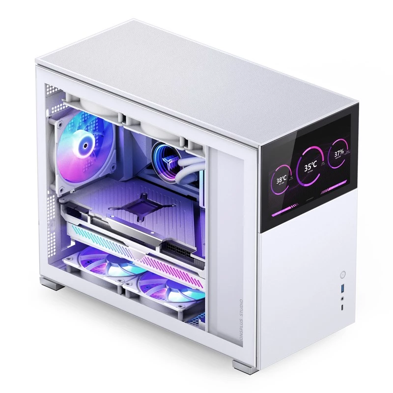 Jonsbo D31 Screen Micro-ATX PC korpusas su grūdinto stiklo plokšte, baltas