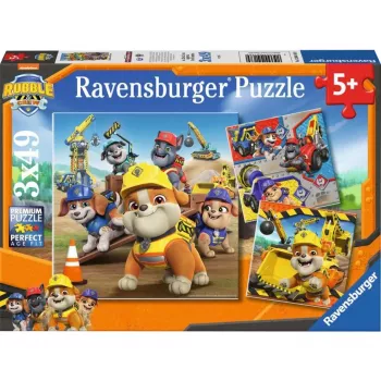 Vaikiškų dėlionių rinkinys Ravensburger Rubble & Crew darbinės mašinos – 3 dėlionės × 49 detalės