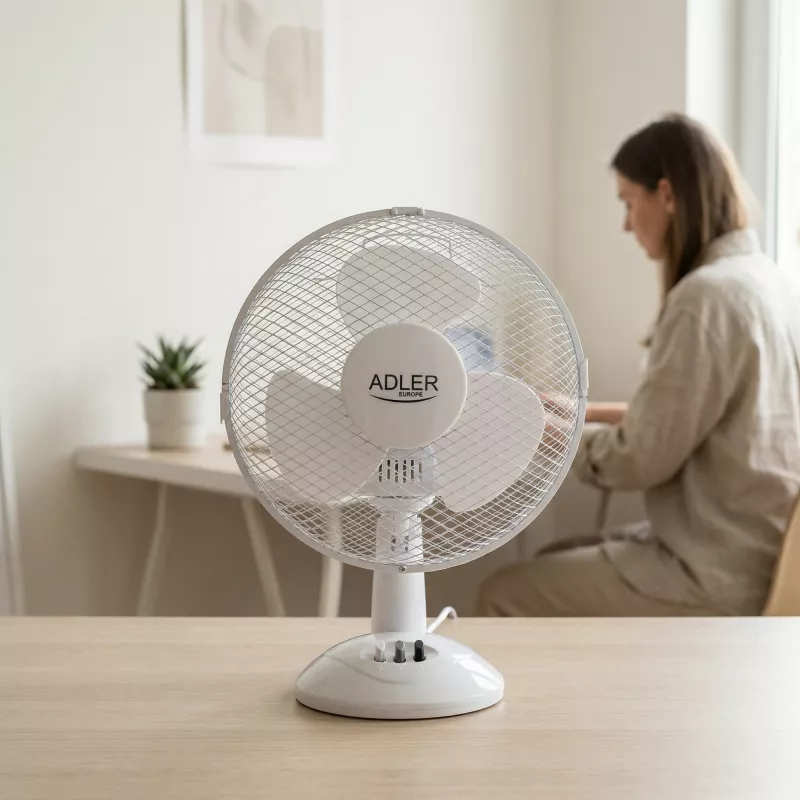 Adler AD 7302 stalinis ventiliatorius baltas 23 cm 2 greičiai su svyravimu 60 W
