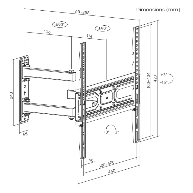 Sieninis TV laikiklis SBOX PLB-3644-2 32–55 col., 35 kg, VESA 400x400