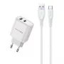 Awei PD81T-EU sieninis įkroviklis 22,5W su USB laidu ir USB-C, baltas, GaN
