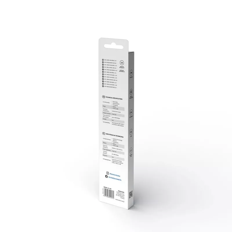 USB kabelis SAVIO CL-124 USB 2.0, USB A į Micro-USB B, 2 m, baltas
