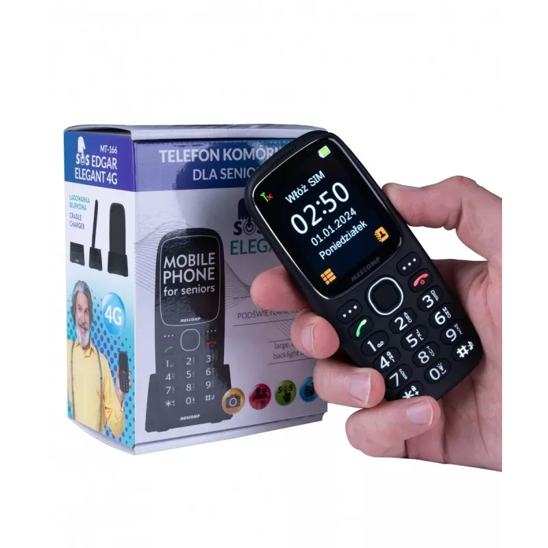 Mobilusis telefonas Mescomp MT-166 Edgar Elegant, skirtas senjorams, 4G, juodas