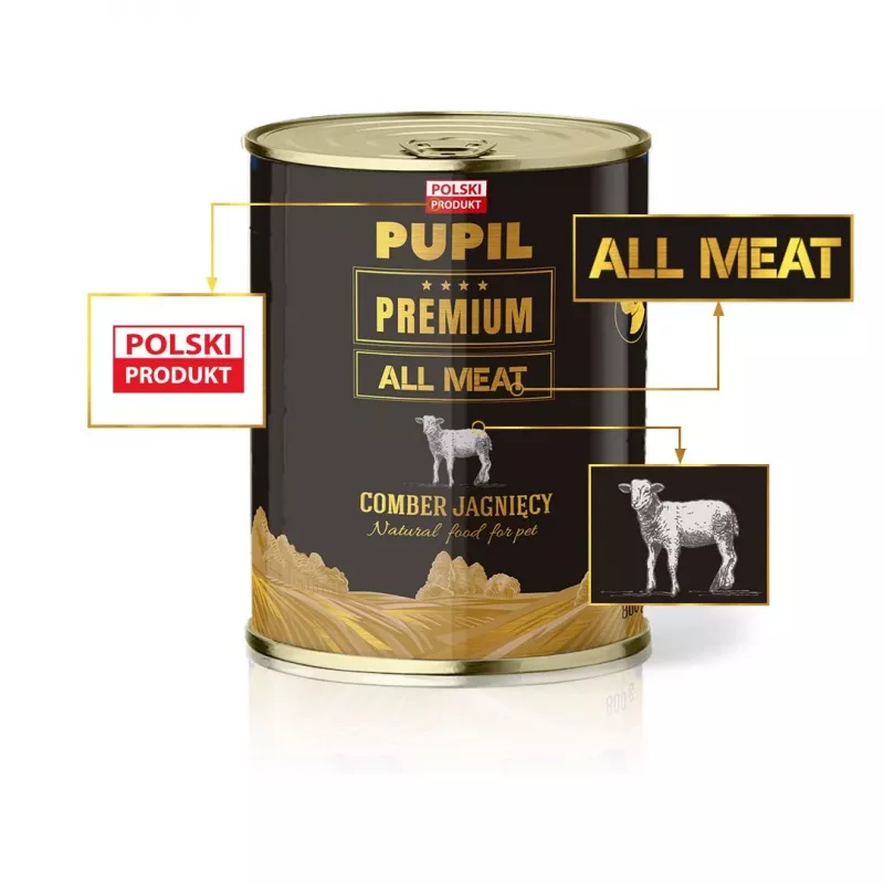 PUPIL Premium All Meat Gold Ėriuko balnas – šlapias šunų maistas – 800g