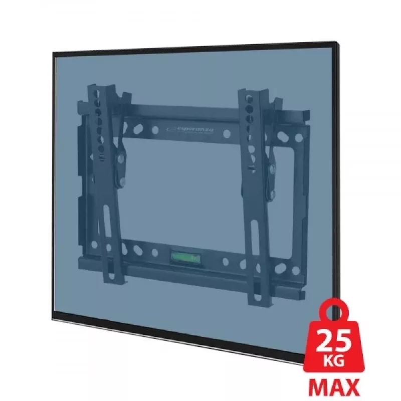 Sieninis TV laikiklis ESPERANZA ERW010, 14–50 colių (35,6–127 cm), pakreipimas 15°, VESA 75x75–200x200, max apkrova 25 kg, juodas