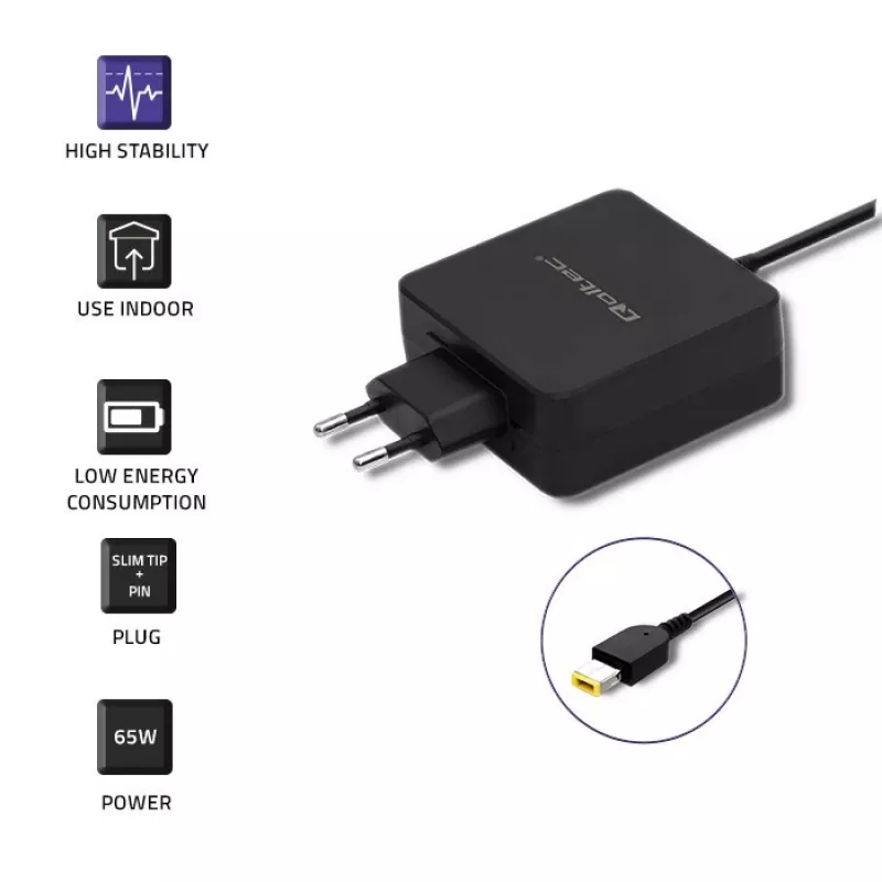 Maitinimo adapteris QOLTEC 51766 65W AC-DC 20V 3,25A, skirtas IBM/Lenovo, juodas, 1,75 m laidas
