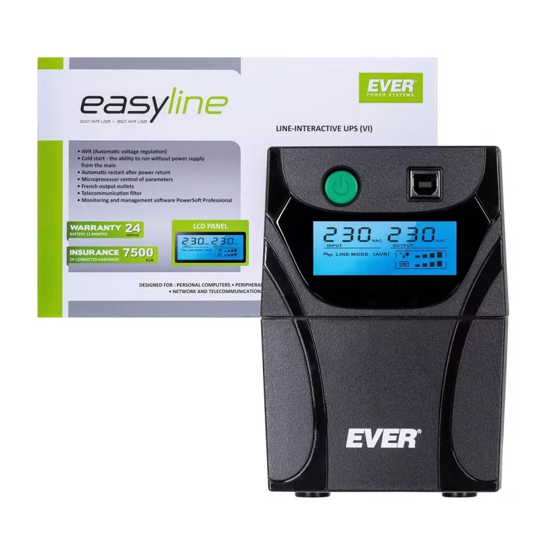 Ever EASYLINE 650 AVR USB nepertraukiamo maitinimo šaltinis 0.65 kVA 360 W