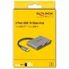 USB šakotuvas DELOCK 64337 — USB 3.2 Gen 2 Type-C, 3 prievadai (Type-C + 2× Type-A), 10 Gbit/s, pilkas, metalinis korpusas