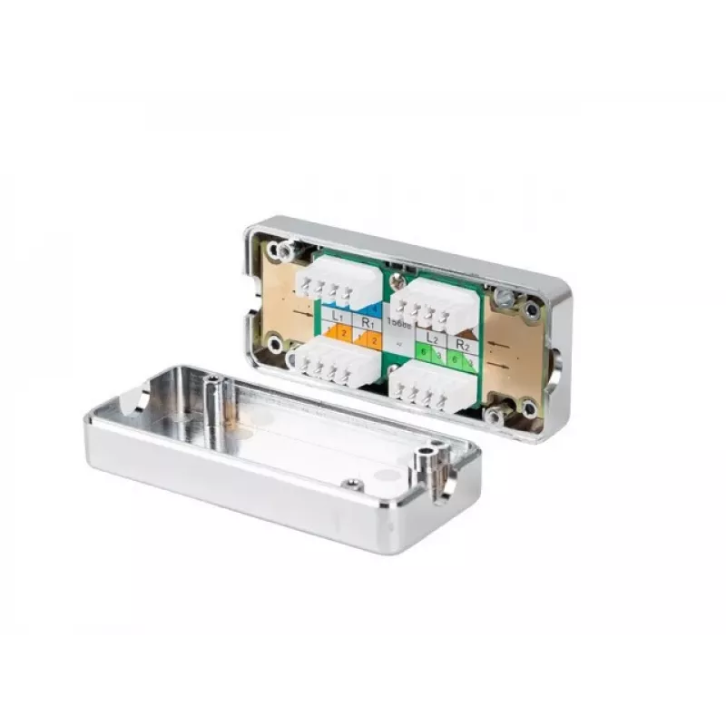 LANBERG PLC-6SL1-S jungiamoji dėžutė tinklui, Cat6 S/FTP (S-STP), sidabrinė, 82×35×23 mm