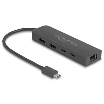 USB šakotuvas DeLOCK 10 Gbps su 2.5 Gigabit LAN ir PD 85 W