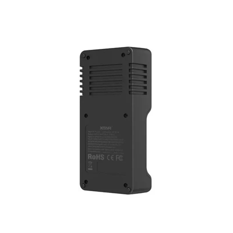 Įkroviklis baterijoms XTAR VC2SL — USB 5V 1A, LCD, įkrauna 2 elementus, tinka Li‑Ion/NiMH/NiCd, dydžiai A/AA/AAA/AAAA/C/D/SC, juodas