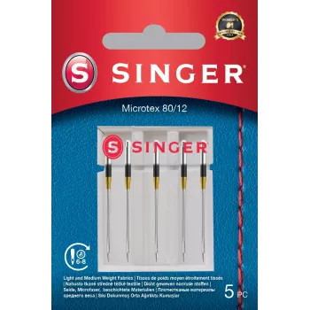 Adata Microtex SINGER 250053203 dydis 80/12 – plona aštri adata tiksliam siuvimui ant lengvų audinių