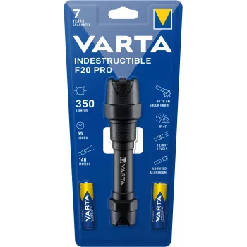 Varta Indestructible F20 Pro – nešiojamas prožektorius, juodas, aliuminis, 9 m, IP67, LED