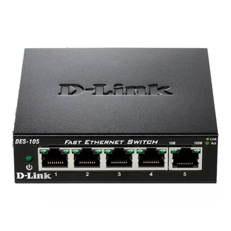 D-Link DES-105 nevaldomas L2 jungiklis, 5 prievadai, metalinis korpusas
