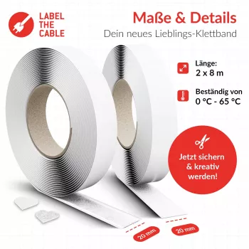 Kabelio tvirtinimo juosta Label the Cable Easy Tape Strap LTC 1520-8-20, 8 m ilgio, 20 mm pločio, balta
