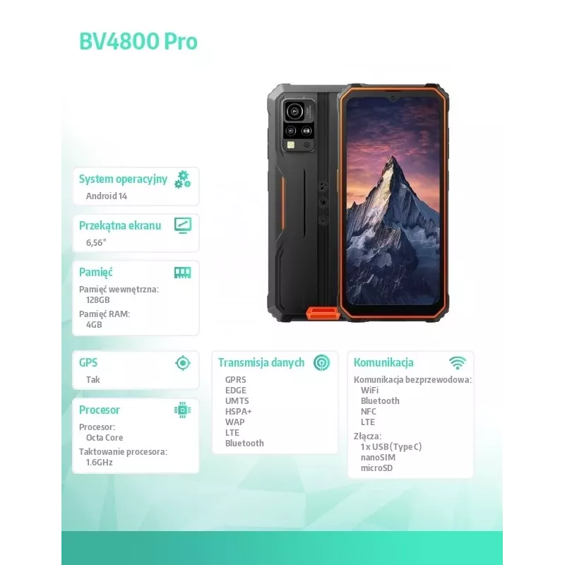 Blackview BV4800Pro 4GB/128GB Oranžinis – tvirtas išmanusis telefonas