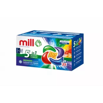 MILL PRO 5k skalbimo kapsulės + spalvų minkštinimo rutuliukai, 25 vnt.