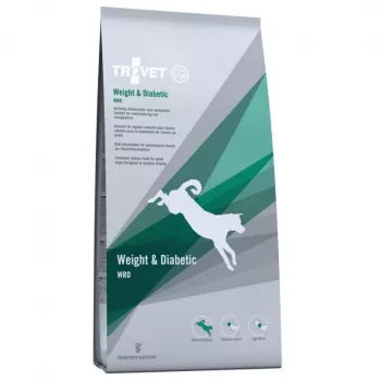 Sausas veterinarinis dietinis šunų ėdalas TROVET WRD — 3 kg, suaugusiems, svorio ir diabeto palaikymui, vištienos skonio, 32% baltymų, 6% riebalų