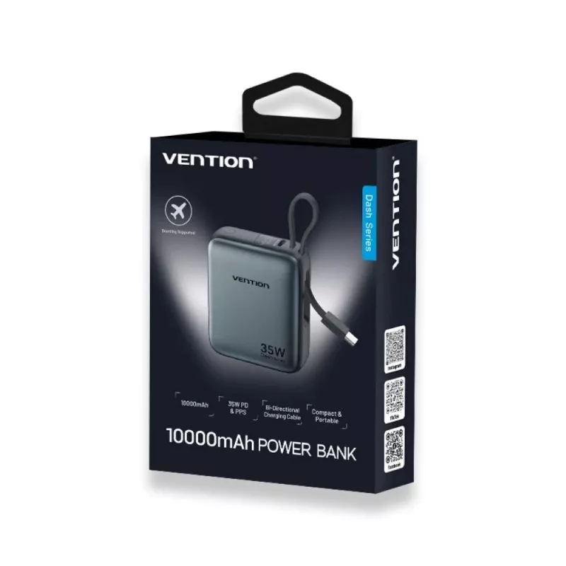 Power bank Vention FHEH0 LiPolimerinis 10000 mAh 35W USB-C Juodas